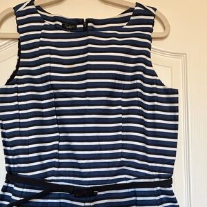 Talbots Classic Striped Dress in blue black and White sz 14 belt included